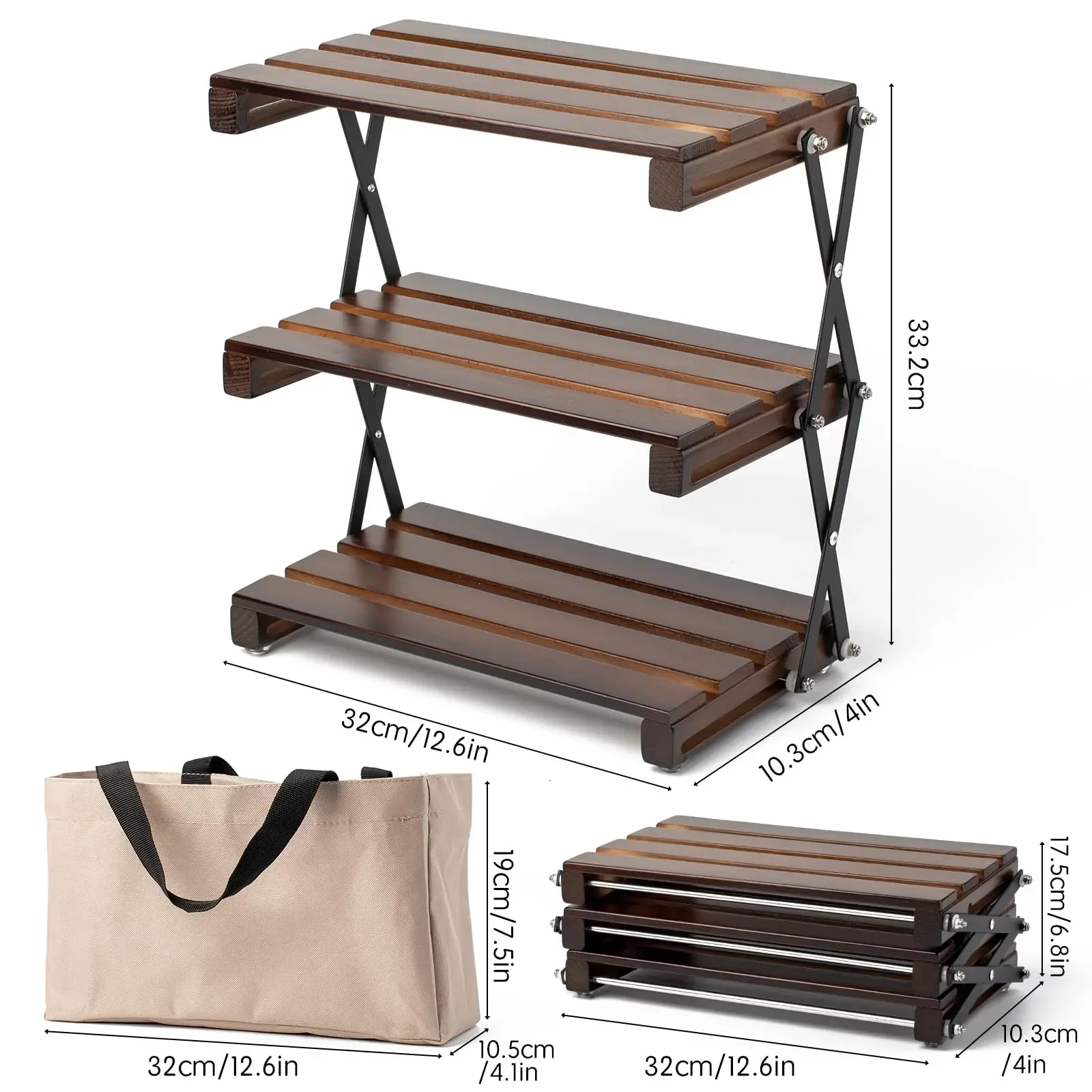 Outdoor Camping Rack Camping Storage Rack Portable Three-tier Easy To Carry Foldable Picnic Barbecue Folding Table