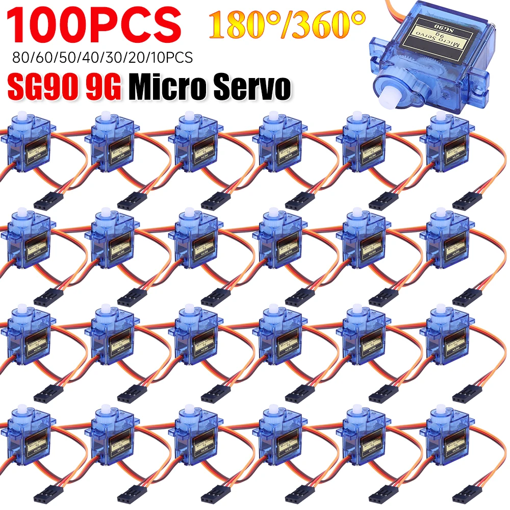 Micro Servo Motor 10-100PCS SG90 9G 180/360 Degrees For Fixed-Wing Micro Gear RC Robot Helicopter Airplane mini Car
