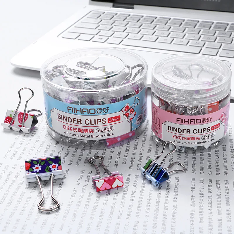 6Pcs 38mm 48mm Printed Metal Binder Clips Office School Binding Supplies Color Random binder clips metal clamp clips paper binders