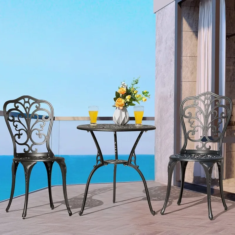 Nuu Garden 3 Piece Outdoor Bistro Table Set, All Weather Cast Aluminum Patio Bistro Sets Patio Table and Chairs Set of 2 with U