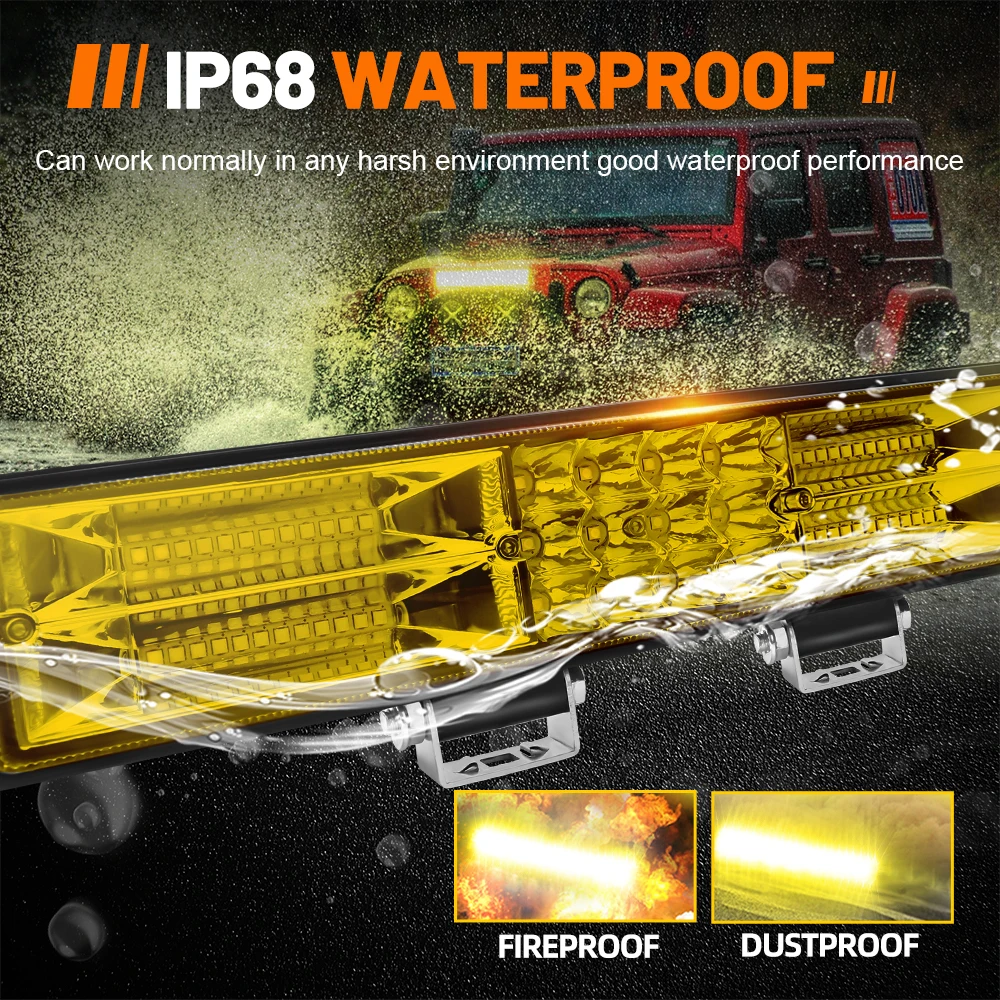 HAOLIDE Led Light Bar Tri-Rows 12inch 3500k Yellow Spot Flood Beam Super Bright IP68 Fireproof Dustproof for SUV Honda