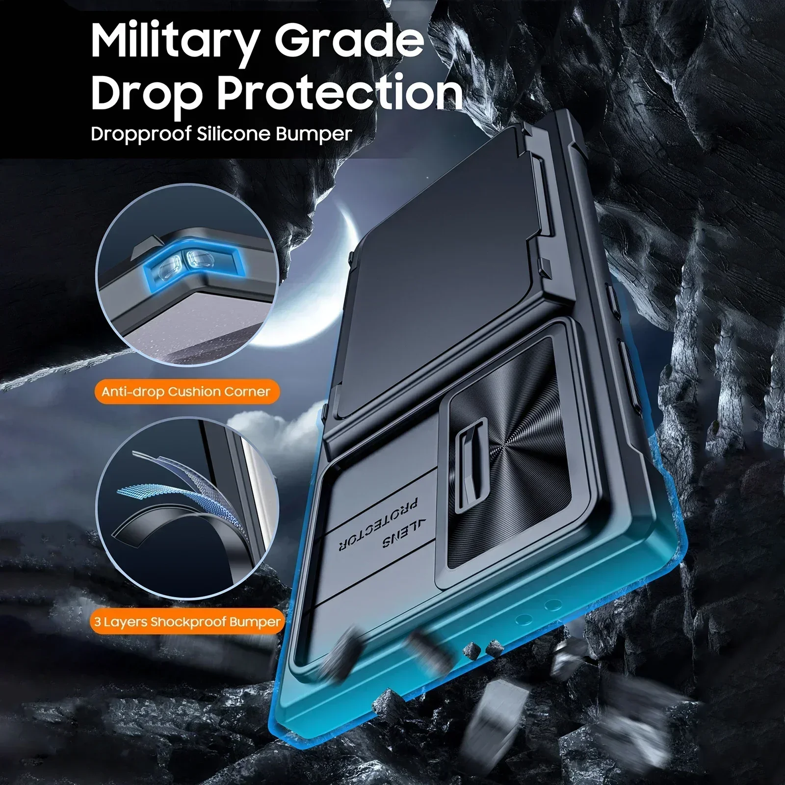Enhanced Black Shockproof Phone Case with Full Coverage TPU & Camera Holder