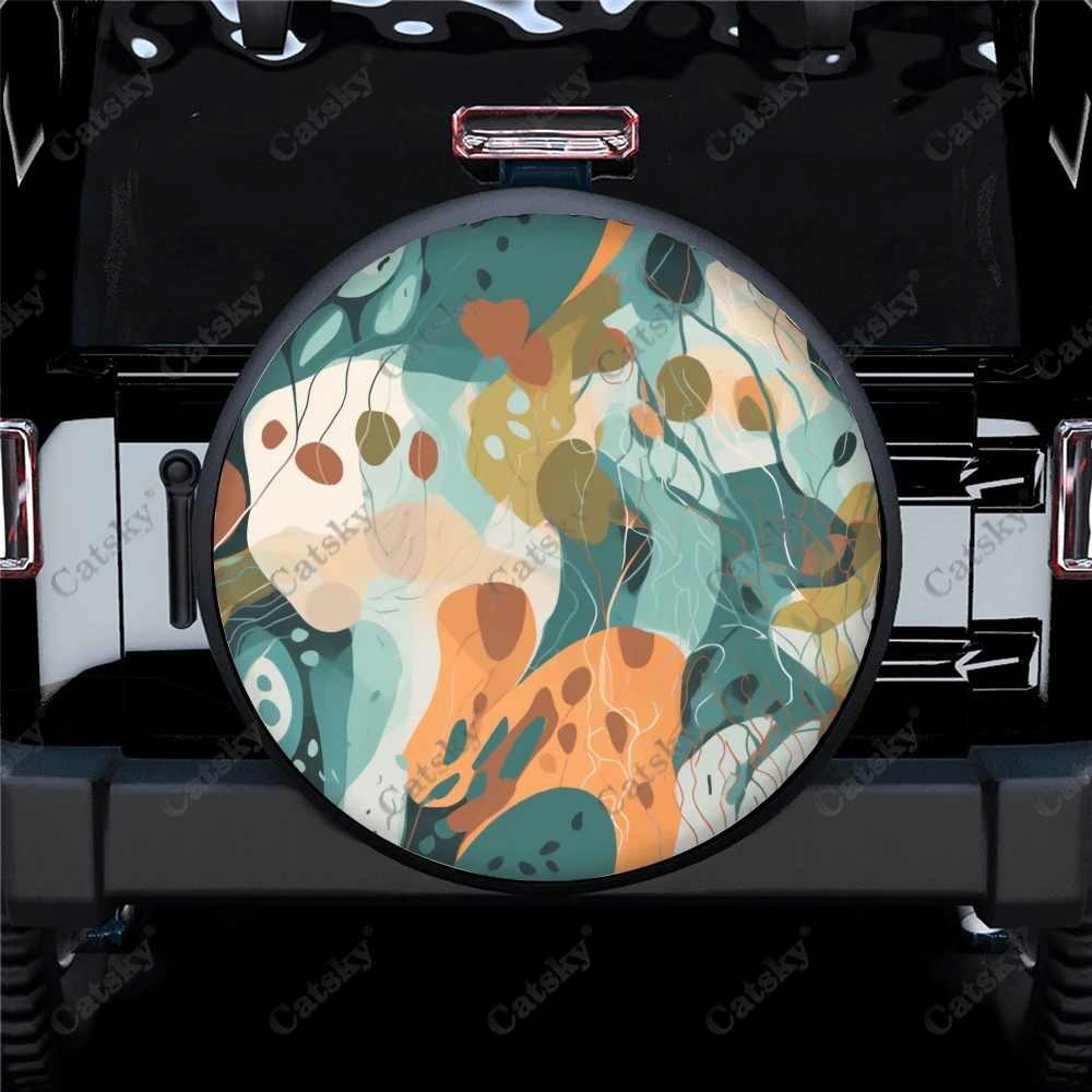 

Nature Abstract Organic Shapes Pattern Polyester Universal Spare Wheel Tire Cover Wheel Covers for Trailer RV SUV Truck Camper