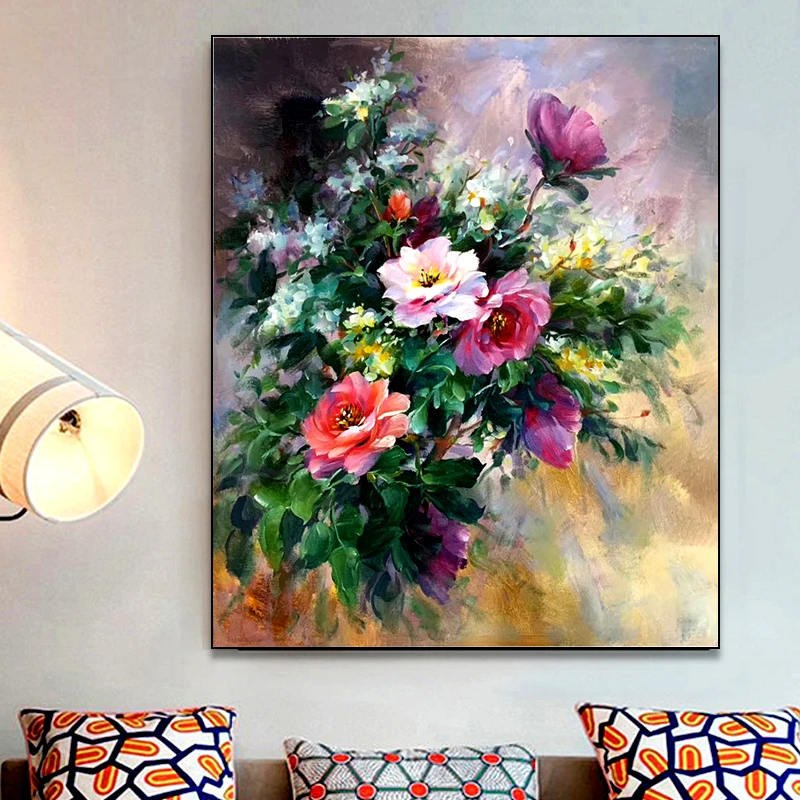OuzerQing 100 Hand Painted Abstract Flower Oil Painting On Canvas Art