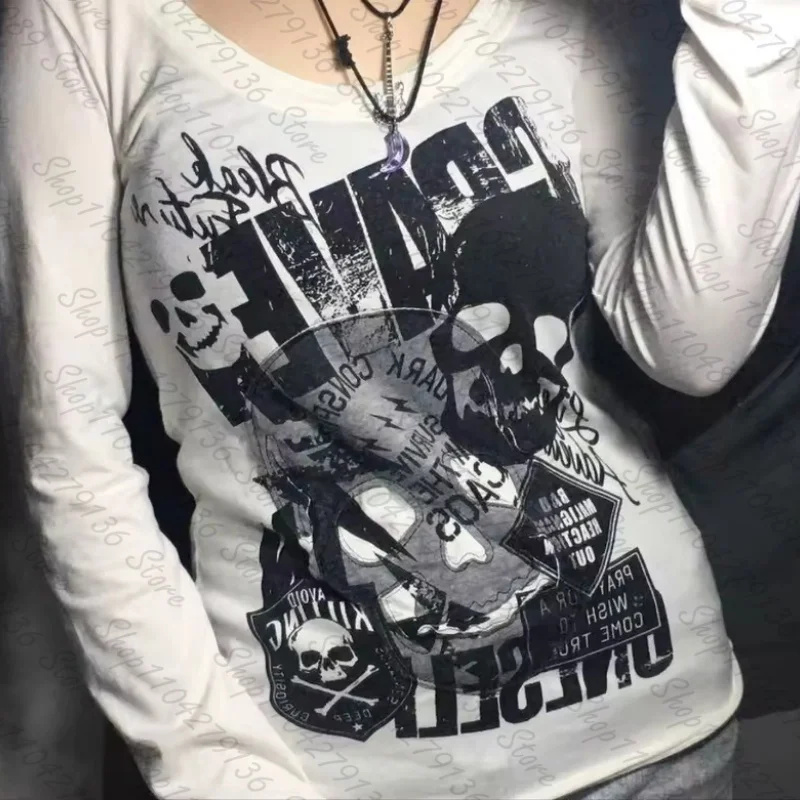 Y2K 2000s T-shirt Street  Fashion Hot Chick Women Cartoon Y2K Aesthetics Streetwear Long sleeves