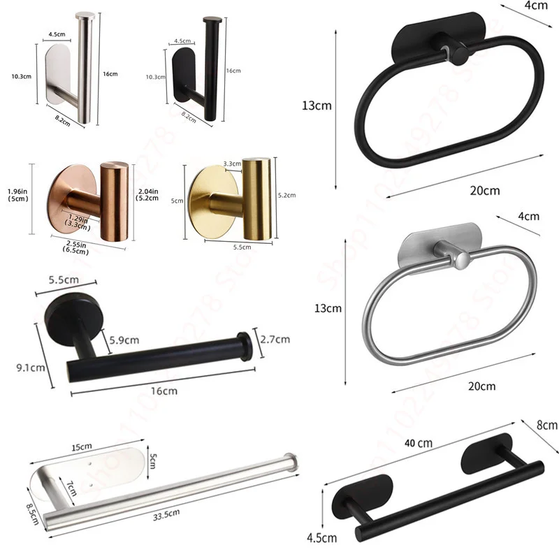 Adhesive Toilet Paper Holder 304 Stainless Steel Brushed Gold Paper Towel Roll Rack Black Bathroom Kitchen Long Tissue Hanger paper towel holder toilet paper holder toilet roll holder