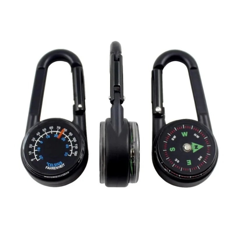 1 Pc Outdoor Multifunctional Hiking Metal Carabiner Compass Thermometer Keychain Metal Carabiner Keychain