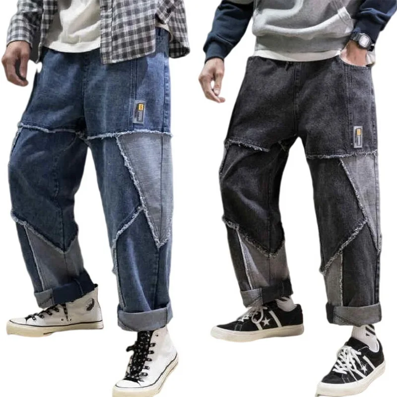 

Men's Jeans Japanese Retro Stitching Jeans Men Beggars Denim Pants Loose Wide-Leg Straight Jeans