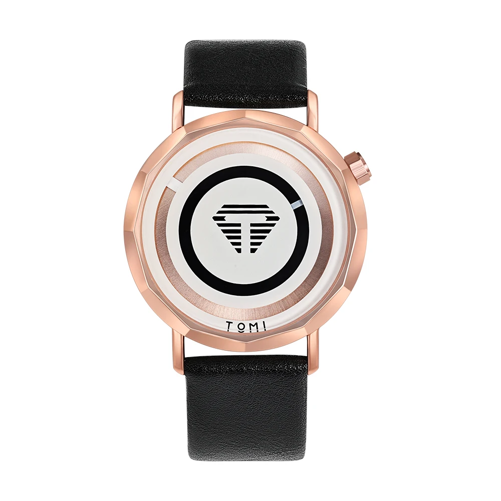 ساعة جلد اسود وذهبي