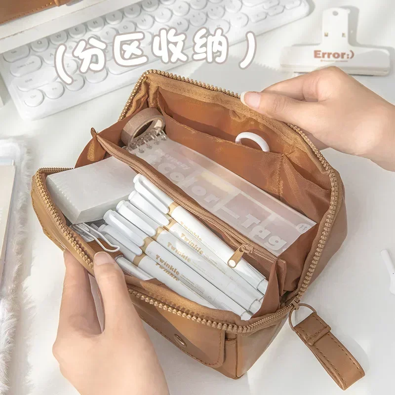 1 Piece Coffee Color Series Pencil Case Simplicity Fashion High Capacity Stationery Pencil Bag Waterproof PU Leather Bag