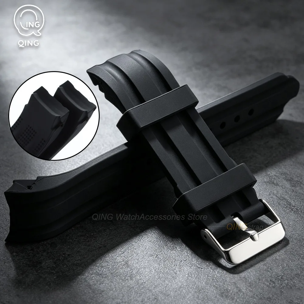 Curved End Silicone Sport Watch Band - Thick Waterproof Rubber Strap