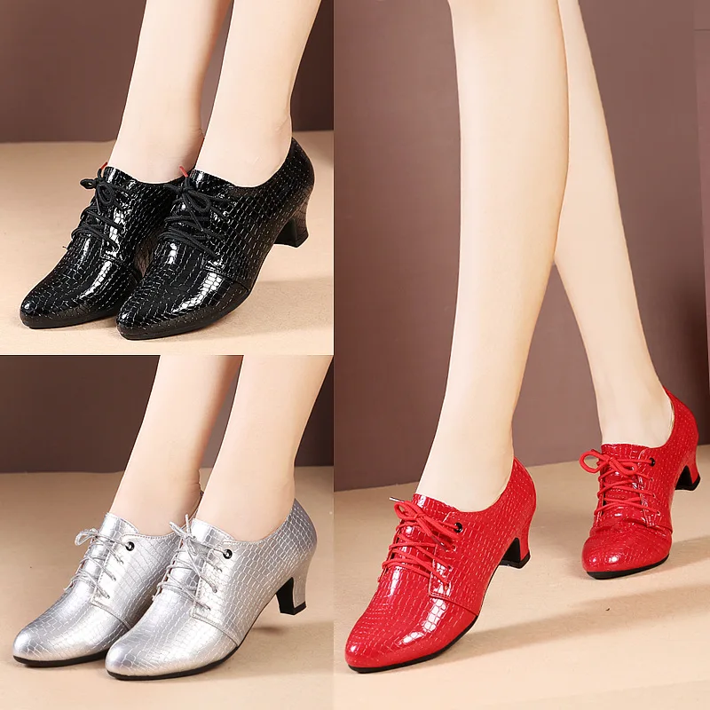 

Modern Women Soft Leather Cotton Latin Dance Shoes Adult Rubber Sole Ballroom Tango Jazz Dancing Shoes 3.5cm/5cm Heel 3 Colours