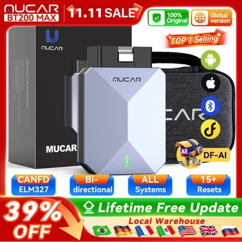 MUCAR BT200 MAX Automotive Tool ELM327 OBD2 Bluetooth Scanner CANFD Bidirectional 15 Reset Full System Free Diagnose Code Reader