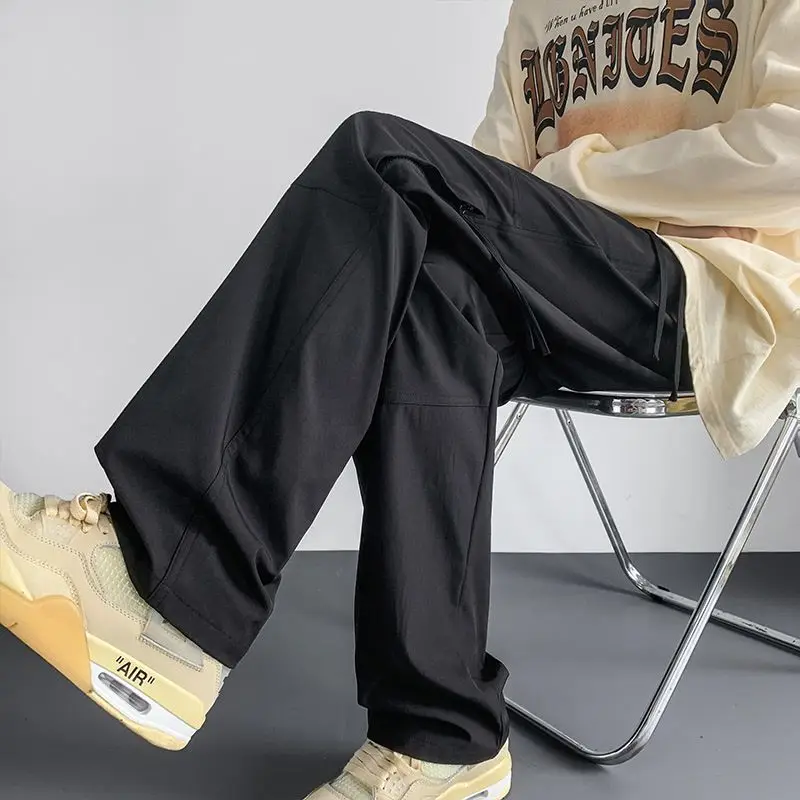 Spring Summer New Fashion Men's Clothing High Waist Pockets Ropa Hombre Solid Loose Korean Style Straight Cylinder Casual Pants