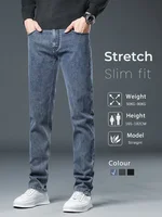 Men's Stretch Slim Jeans 2024 New Autumn Straight Leg Casual Denim Trousers Male Business Classic Fashion Blue Gray Black 1
