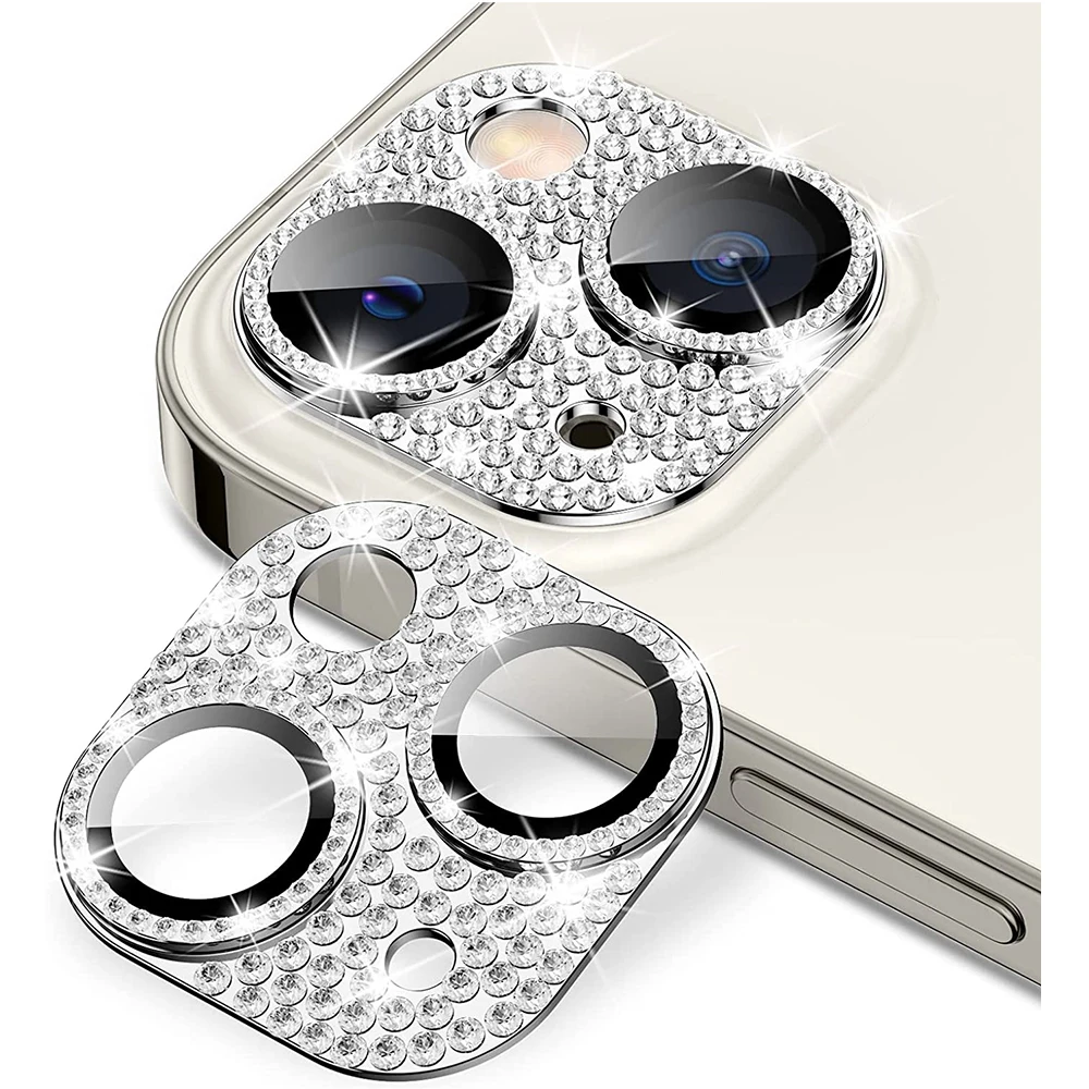 thumbnail image 1 of Funda protectora de lente de cámara con purpurina y diamante para iPhone 15 14 Plus 13 Pro Max 12 Mini 11, accesorio de protección para teléfono para mujer, 1 of 5