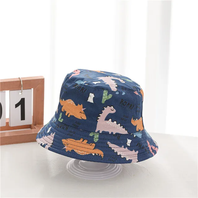 Dinosaur Print Baby Bucket Hat Cute Cartoon Cotton Children Fisherman Cap Toddler Boys Girls Summer Beach Sun Hats Panama Cap AA