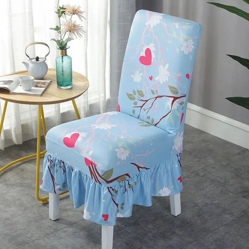 

Small Fresh Printed Pattern Lace One-piece Chair Cover Banquet Hotel Party Decor Chair Cover Household Chair Dust-proof Cover