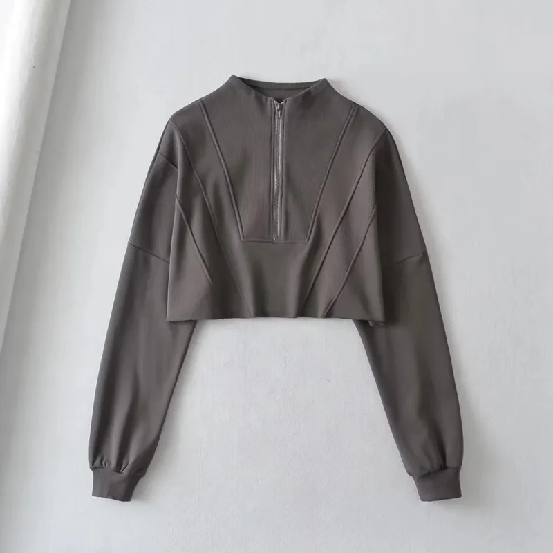 Sun-imperial Oversized Half Zip Cropped Sweatshirt Drop Shoulder With Raw Hem Detail