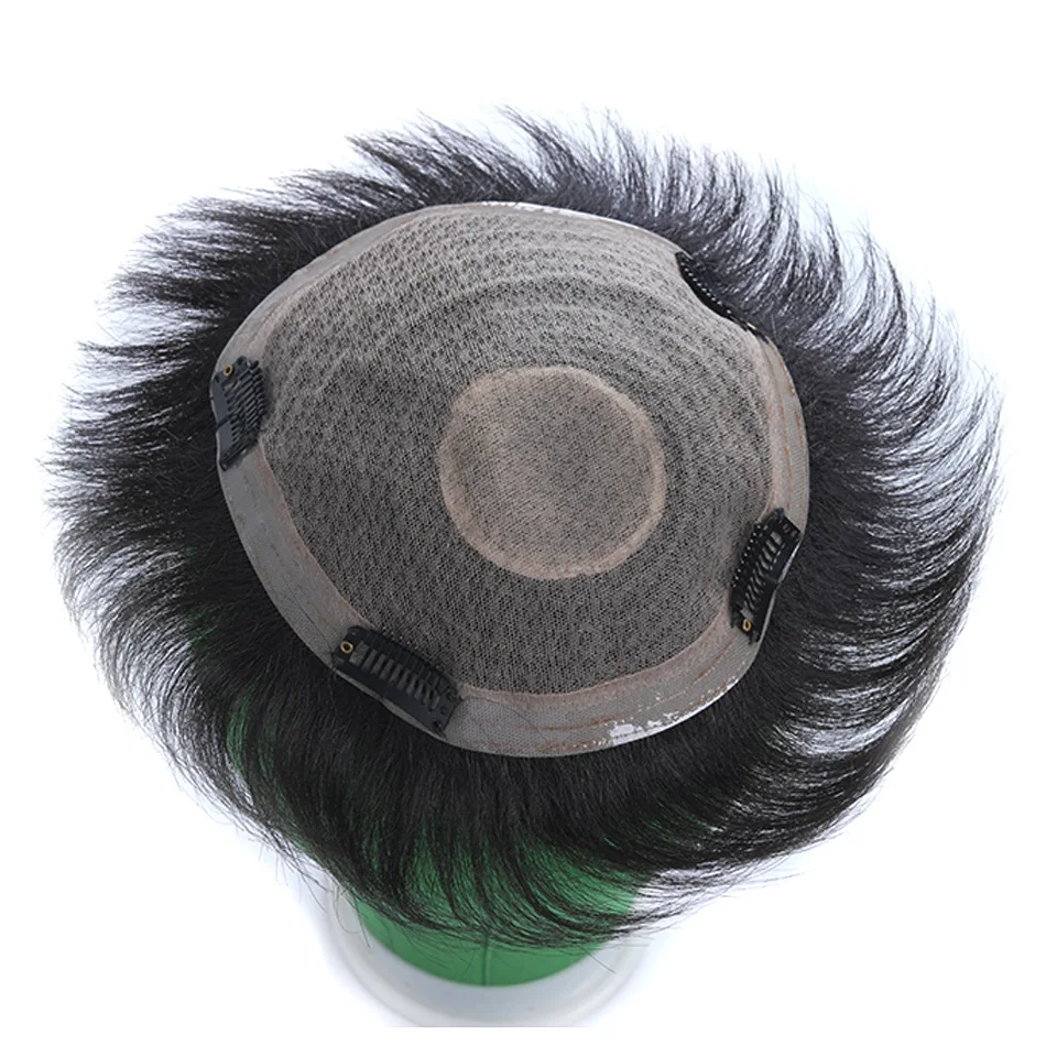Men's Wig Swiss Lace Human Hair Toupee Durable Handmade Capillary Prosthesis Indian Human Remy Hair Clips Replacement System human hair toupee