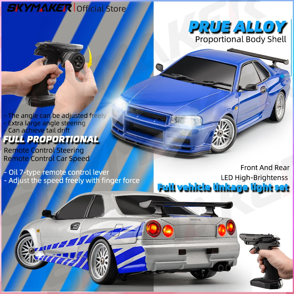 Skymaker LDRC 1/18 RC Drift Car LD1899 GTR Mode R34 2.4GHz RWD with Gyroscope on-Road Alloy Body Shell Racing Car for Boys Gifts 3