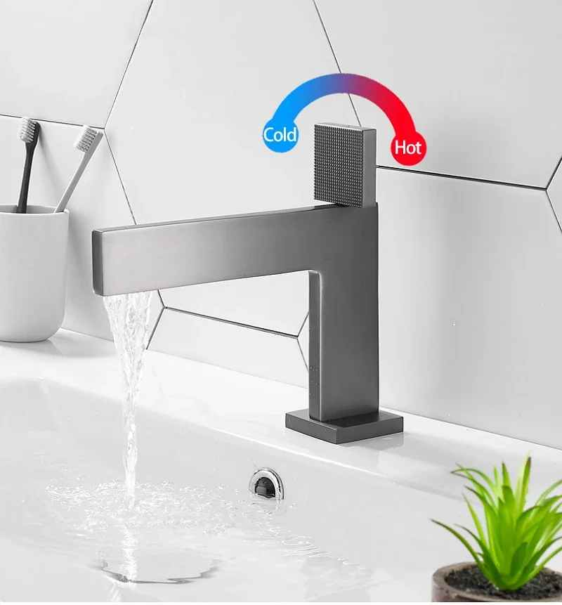 Creative Ultra-Thin Square Basin Faucet Bathroom Waterfall Sink Tap Personalized Brass Hot Cold Water Mixer Taps Single Handle