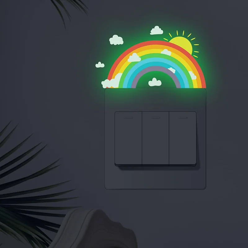 1pc Luminous Rainbow Pattern Light Switch Stickers Bathroom Bedroom Living Room Switch Stickers, Removable Light Sticker