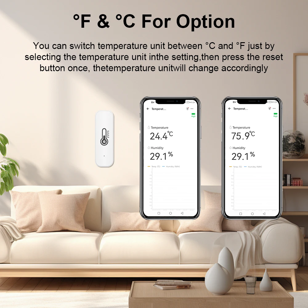 Ewelink ZigBee Smart Temperature Humidity Sensor Battery Powered APP Control The