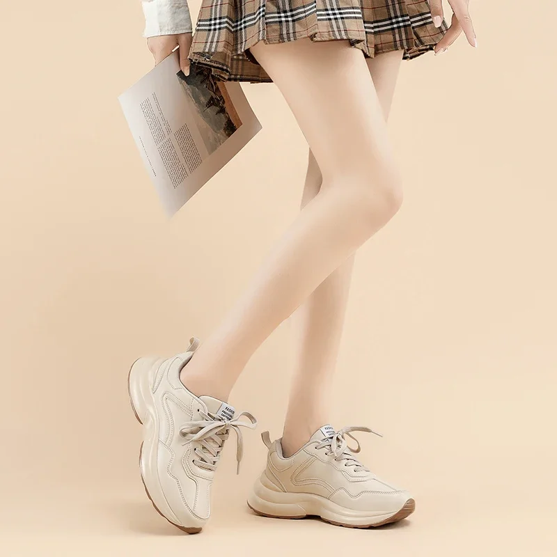 

Spring Autumn 2023 Women Fashion Sneakers Lace-up Outdoor Sports Shoes Solid Color Flat with Casual Comfortable Female Shoes