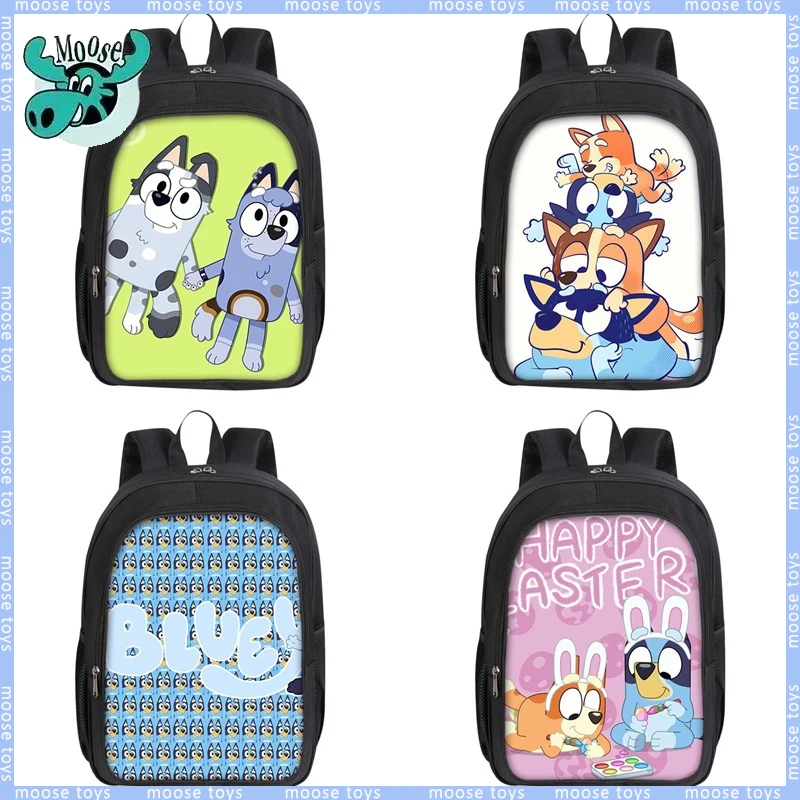 

Двухслойный рюкзак Bluey с принтом для детей, детский школьный ранец с принтом Bluey и his friends, милый рюкзак для учеников начальной и средней школы