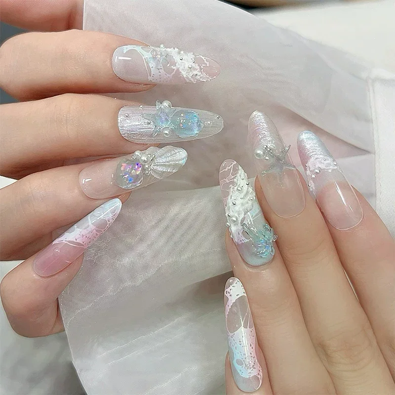 12 Grids/Box Aurora 3D Nail Charms - Shell Starfish Mermaid Tail Oceanic Accessories for Dreamy Manicure & Nail Art Design