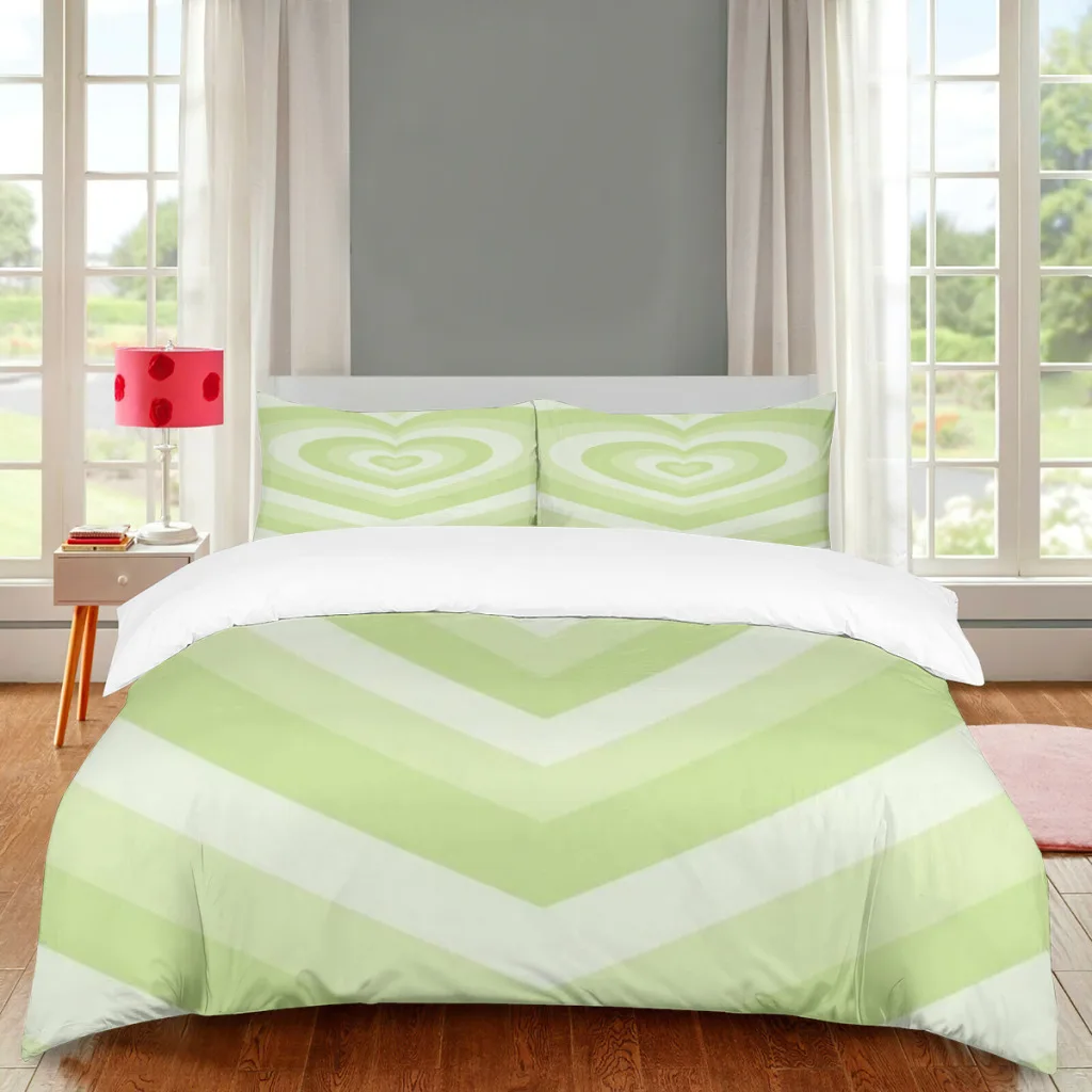 

Blue Green Cool Color Y2K Heart Series Bed Sheets Set 2 People Full Bedspreads Couple King Size Linen