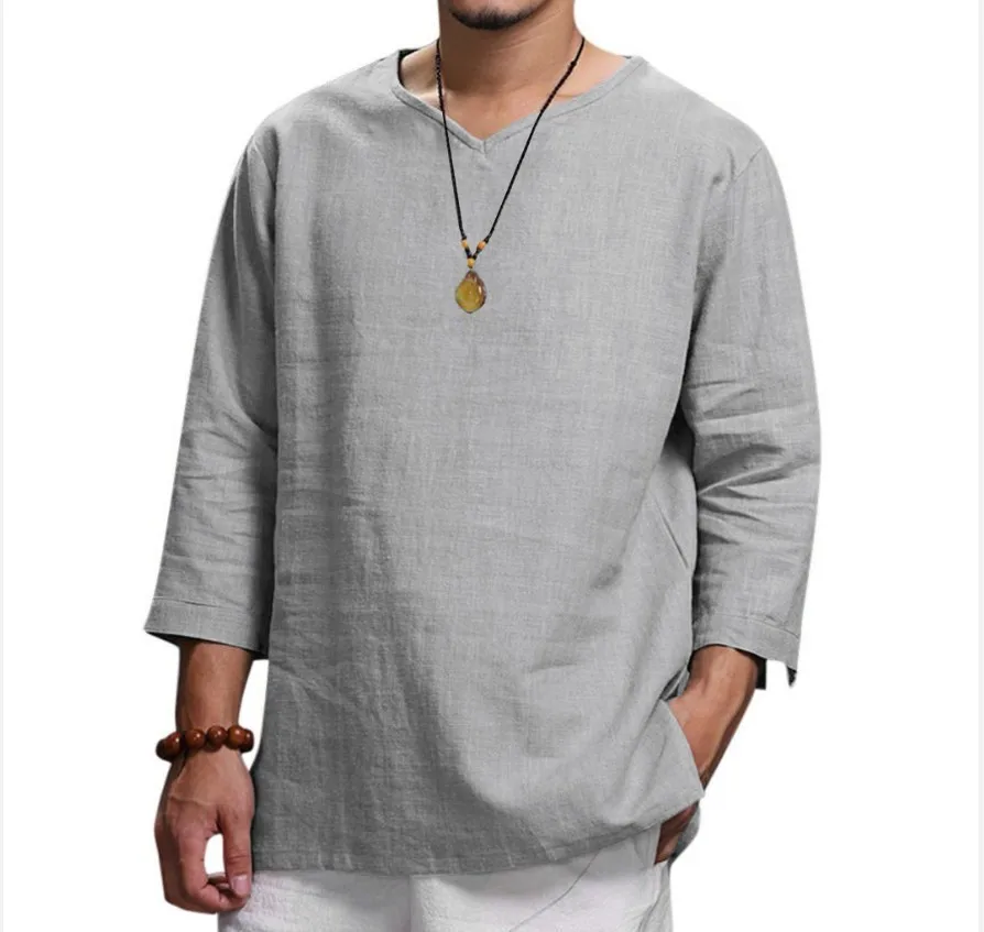 Men's 3/4 Sleeve Loose Solid Casual Large Pullover Shirt