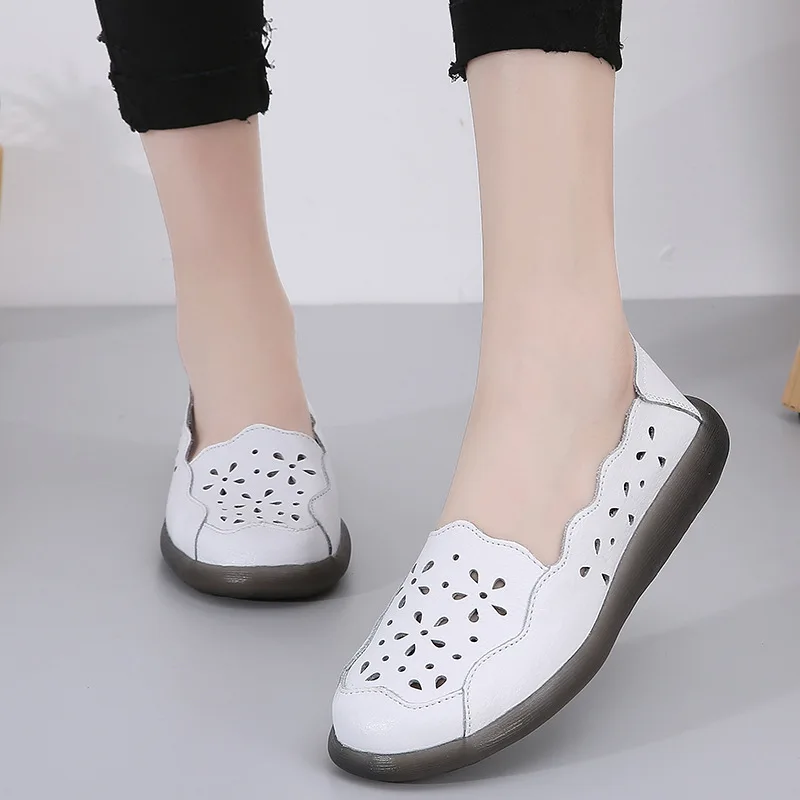 

Summer Women Flat Moccasins Genuine Leather Shoes Autumn Casual Female Loafers Women's Soft Casual Ballet Flat Shoes Big Size 41
