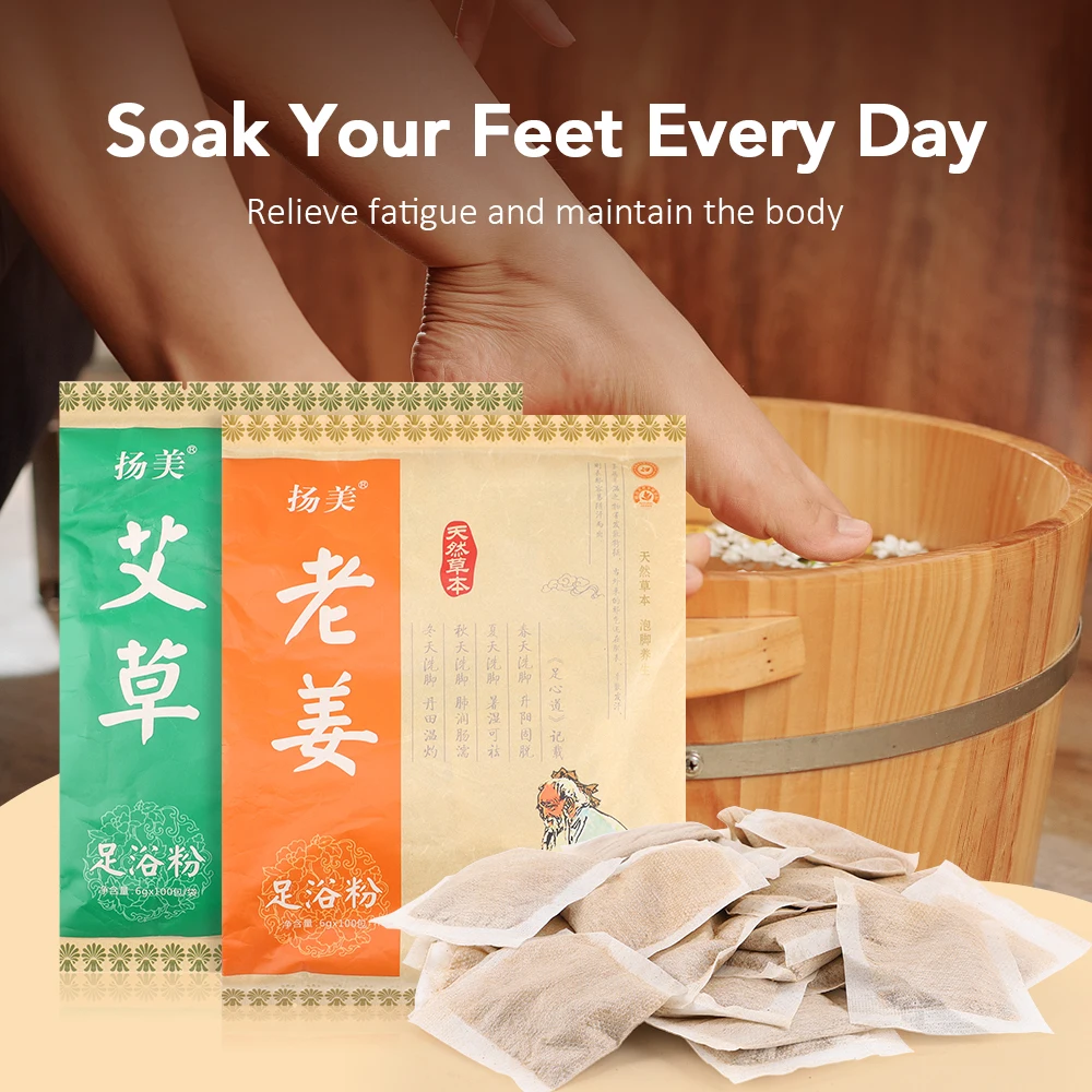 6g*100Bags Foot Bath Powder Wormwood Ginger Safflower Foot Bath Bag SPA Feet Relax Soothing Washing Health Care Relaxation Detox