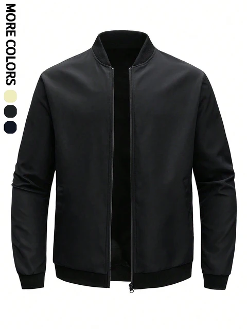 Men's Plain Light Jacket, Outdoor Sports and Leisure Stand-Up Collar Top, Baseball Jacket with Zipper and Elastic Hem, Windproof, Wear-Resistant, Comfortable and High-Quality Fabric, Suitable for Home Leisure, Work Clothing to Work, Outdoor Sports 1