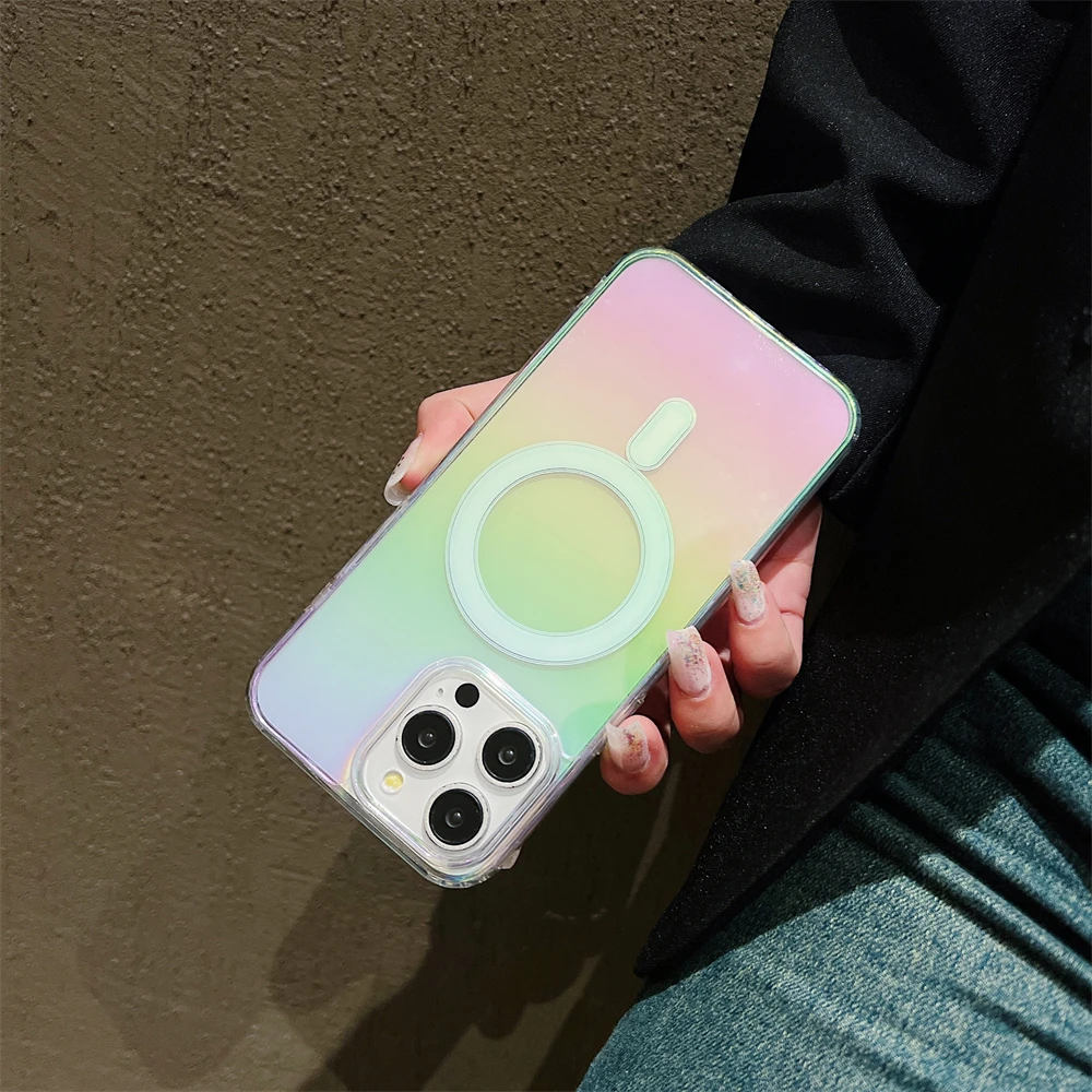 Luxury Gradient Rainbow Laser Magnetic Phone Case - Hard Cover