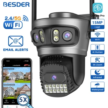 BESDER 15MP Wifi IP Camera PTZ Three Screen 180° Wide Angle Auto Tracking 5X Digital Zoom 8MP Security Protection O-Kam Pro APP 1