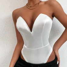 

Sexy Solid V-neck Bodysuit Women Rompers Sleeveless Slim Body Tops Overalls