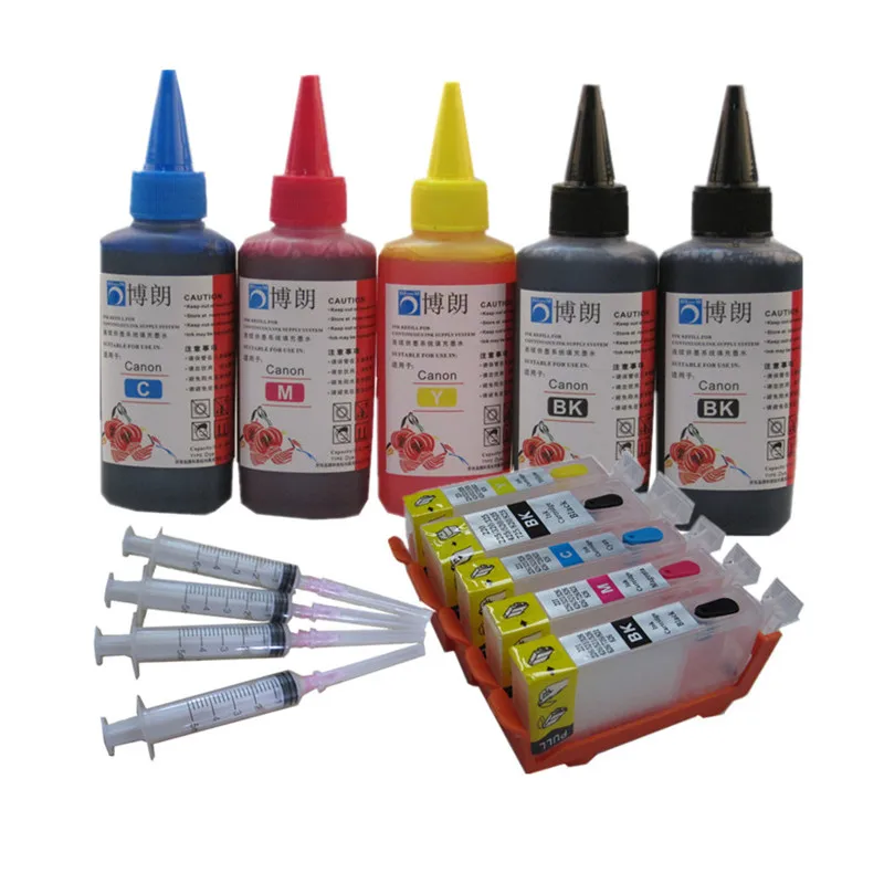 

Для CANON PIXMA IP4870 IP4970 IX6560 MG5170 MG5270 MG5370 PGI-725 многоразовый картридж для чернил + 5 цветных красящих чернил 100 мл в каждой бутылке