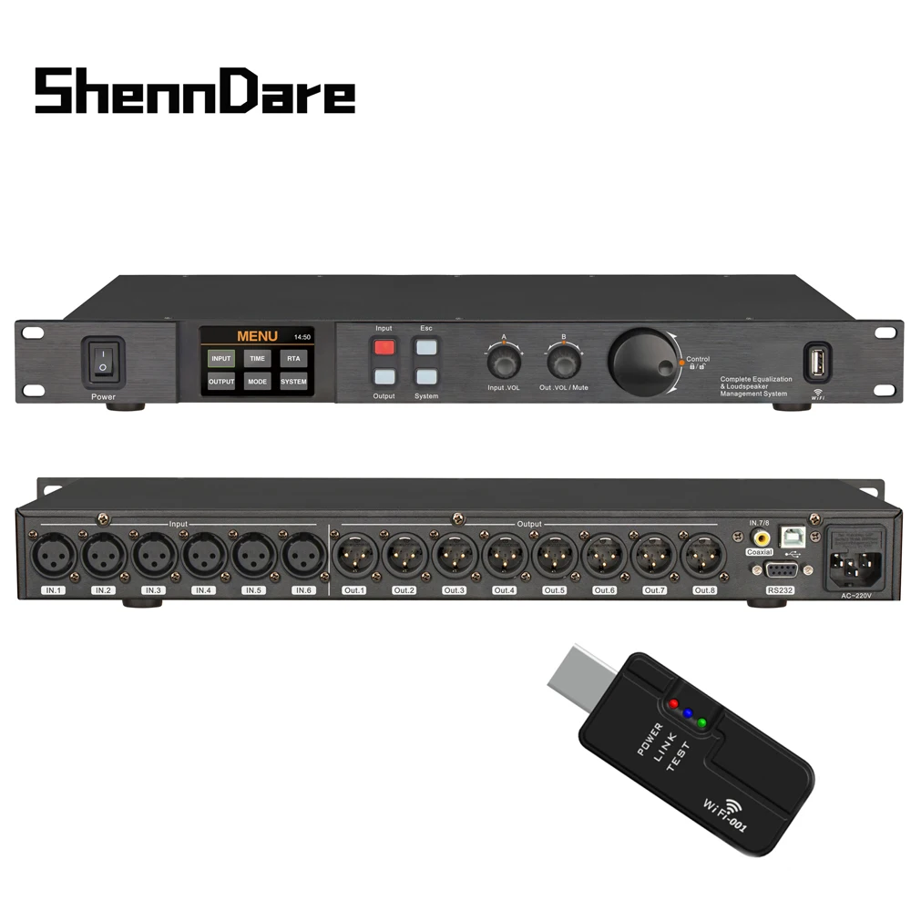 SHENNDARE A808 8 In 8 Out Professional Digital Audio Processor With 32Bit DSP 7 Band EQ Equalizer Support WIFI USB Sound Effects