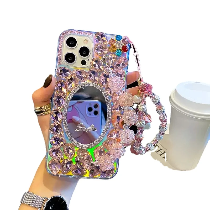 

Bling Diamond Bead Chain Mirror Strap Phone Case For Samsung A53 A73 A33 A32 A51 A71 A72 A52 A23 A22 A13 A12 A11 10 S 50 70