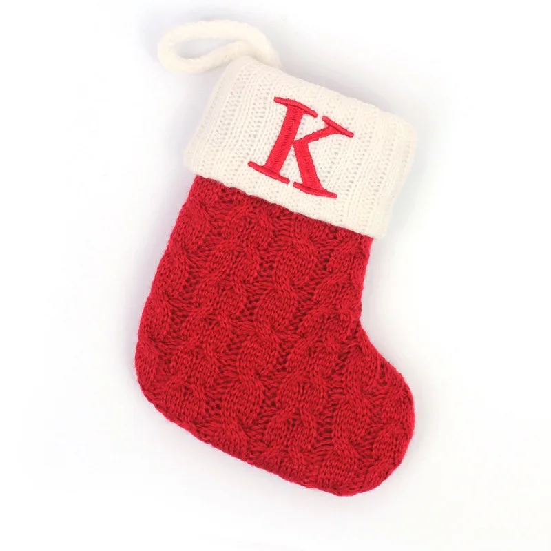 Festive Knitted Christmas Stocking with Snowflake & Letter Design