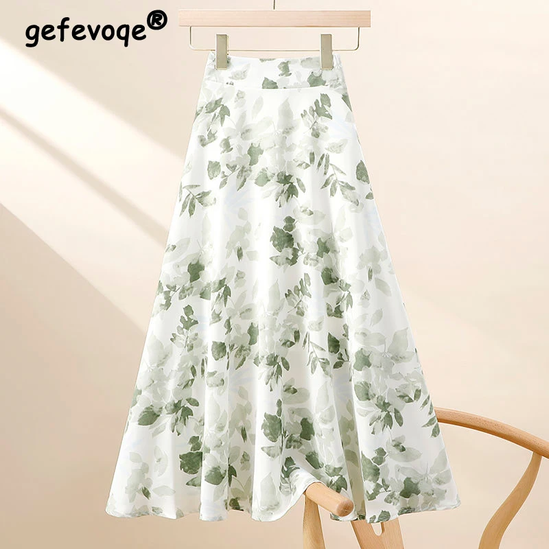 Women Clothes Vintage Floral Print Ruffle Elegant Party Skirts New Summer Fashion High Waist Office Lady Casual Midi Skirt Saias