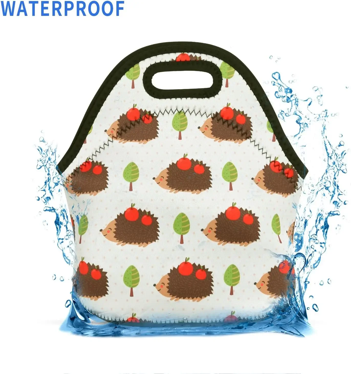 Violet Mist Womens Cute Reusable Neoprene Lunch Bag Insulated Lunch Box Hedgehog Animal Thermal Tote Waterproof Leakproof