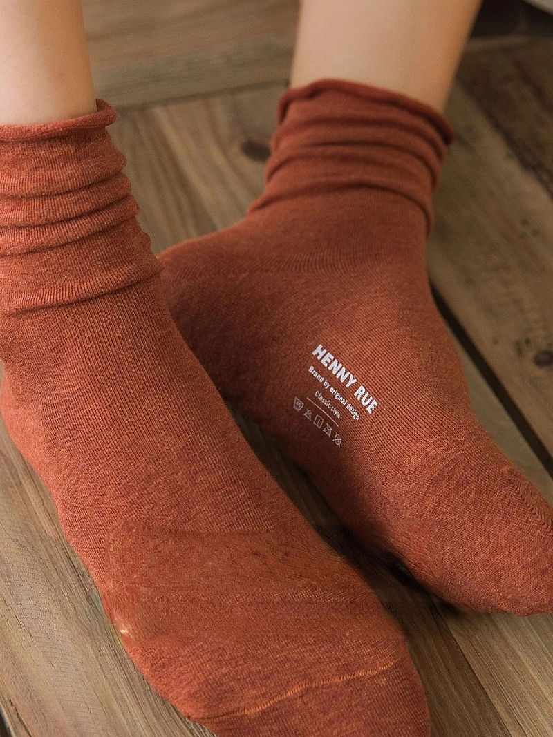 Women Mid-tube Curling Socks Japanese Harajuku Four Seasons Curling Cotton Socks Color Random 5 Pairs