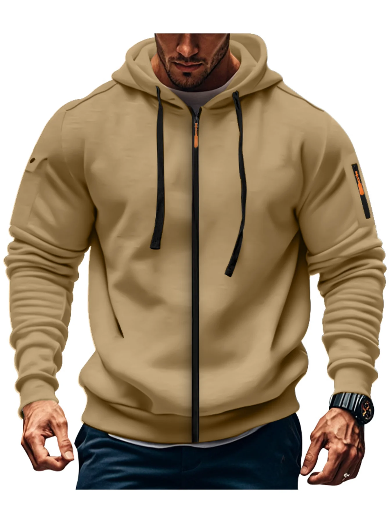 men's solid color hooded sweatshirt casual long sleeved sports jacket fashionable streetwear jacket Men's solid color hooded sweatshirt casual long sleeved sports jacket fashionable streetwear jacket 4