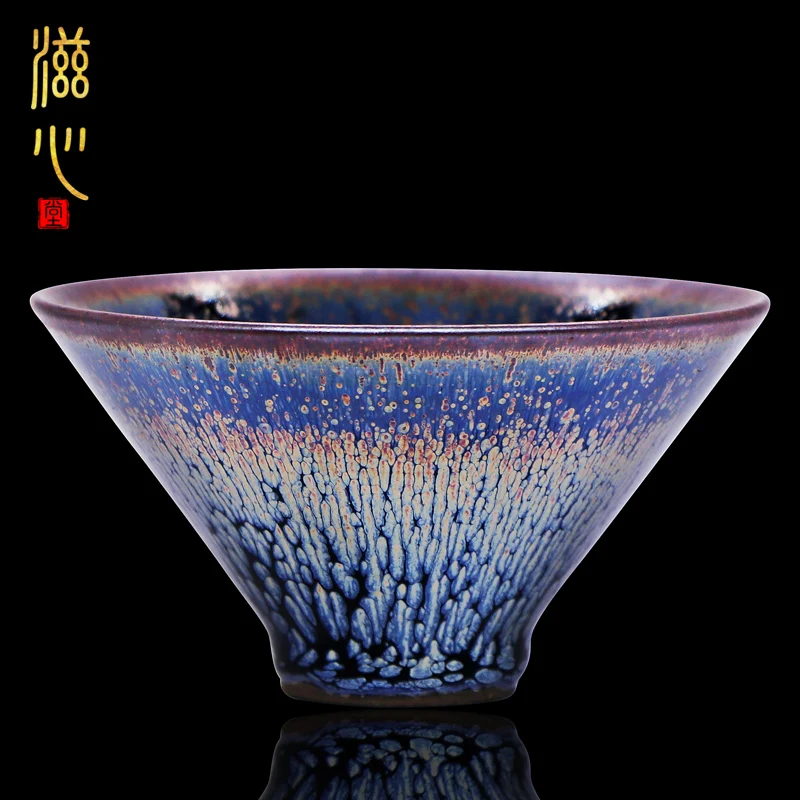 

Zixin Tang Pei Chunyuan Colored Gold Jianzhan Pure Handmade Oil Drops Tianmu Zhan Raw Mineral Ceramic Tea Set Master Cup