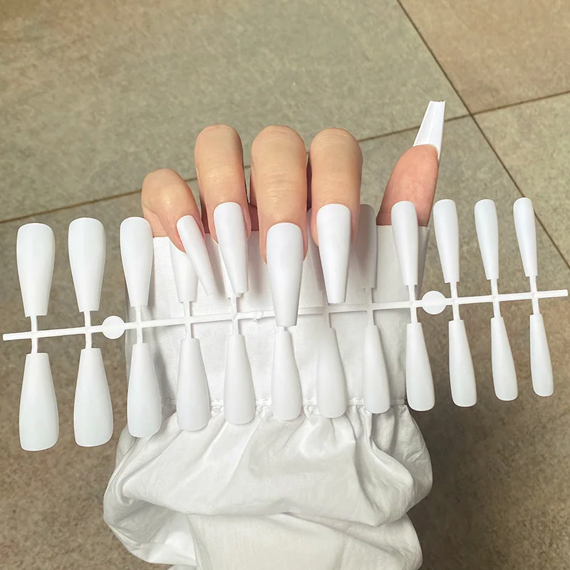 False Nail Tips Matte False Nail Tips Solid Color Super Long Coffin Ballet Press on Nails Tips for Artificial Fingernails