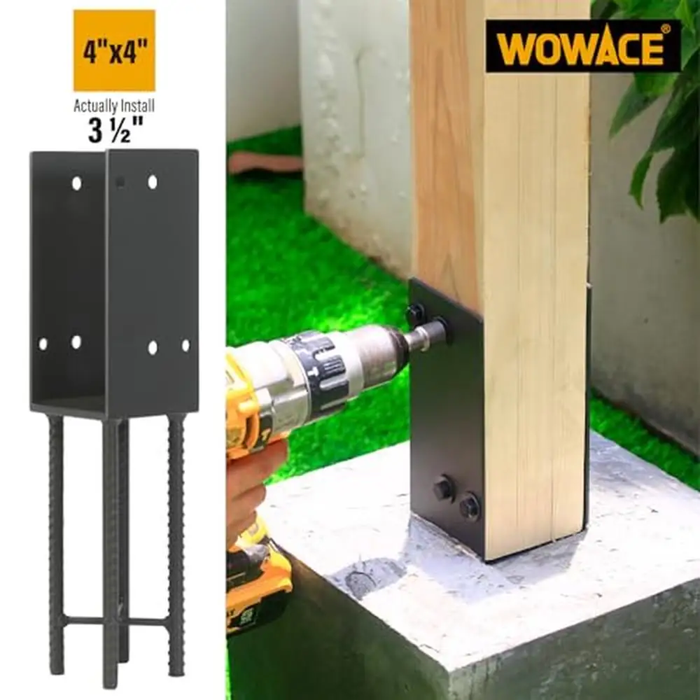 Heavy Duty Steel Post Base Holder 4"x4" Wood Posts Rust-proof U-Shape Bracket Easy Installation Includes Complete Set of Screws